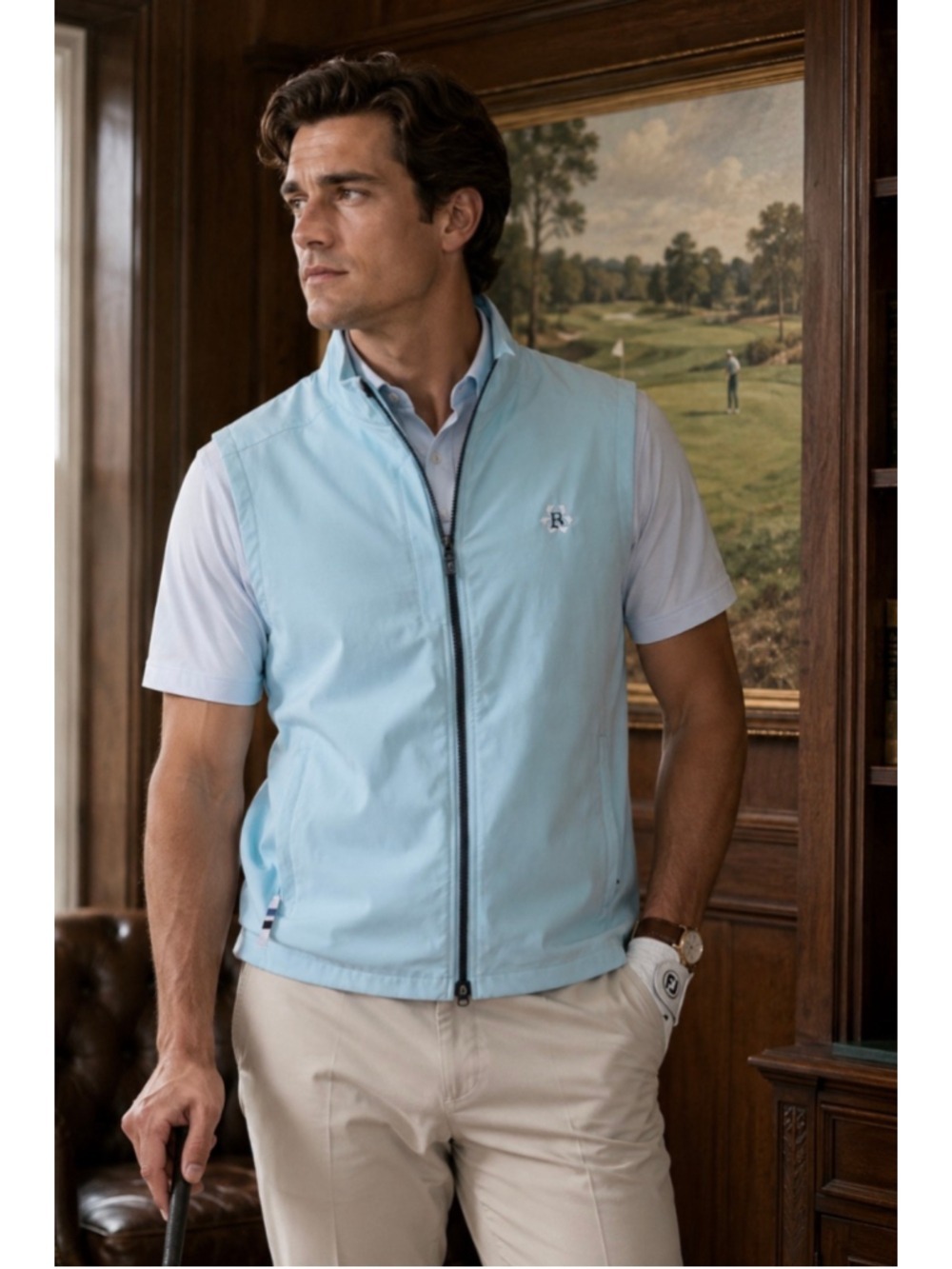 Men's Draddy Sport Vest Size L Light Blue/Turquoise White Sporty Golf